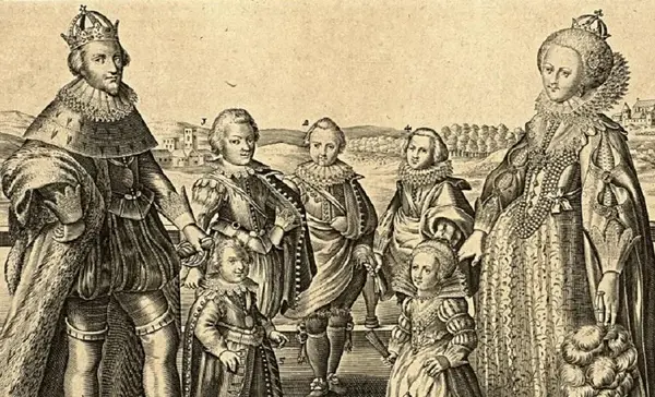 Foto: Universitätsbibliothek Heidelberg, gemeinfrei Kurfürst Friedrich V., Elisabeth Stuart und ihre Kinder